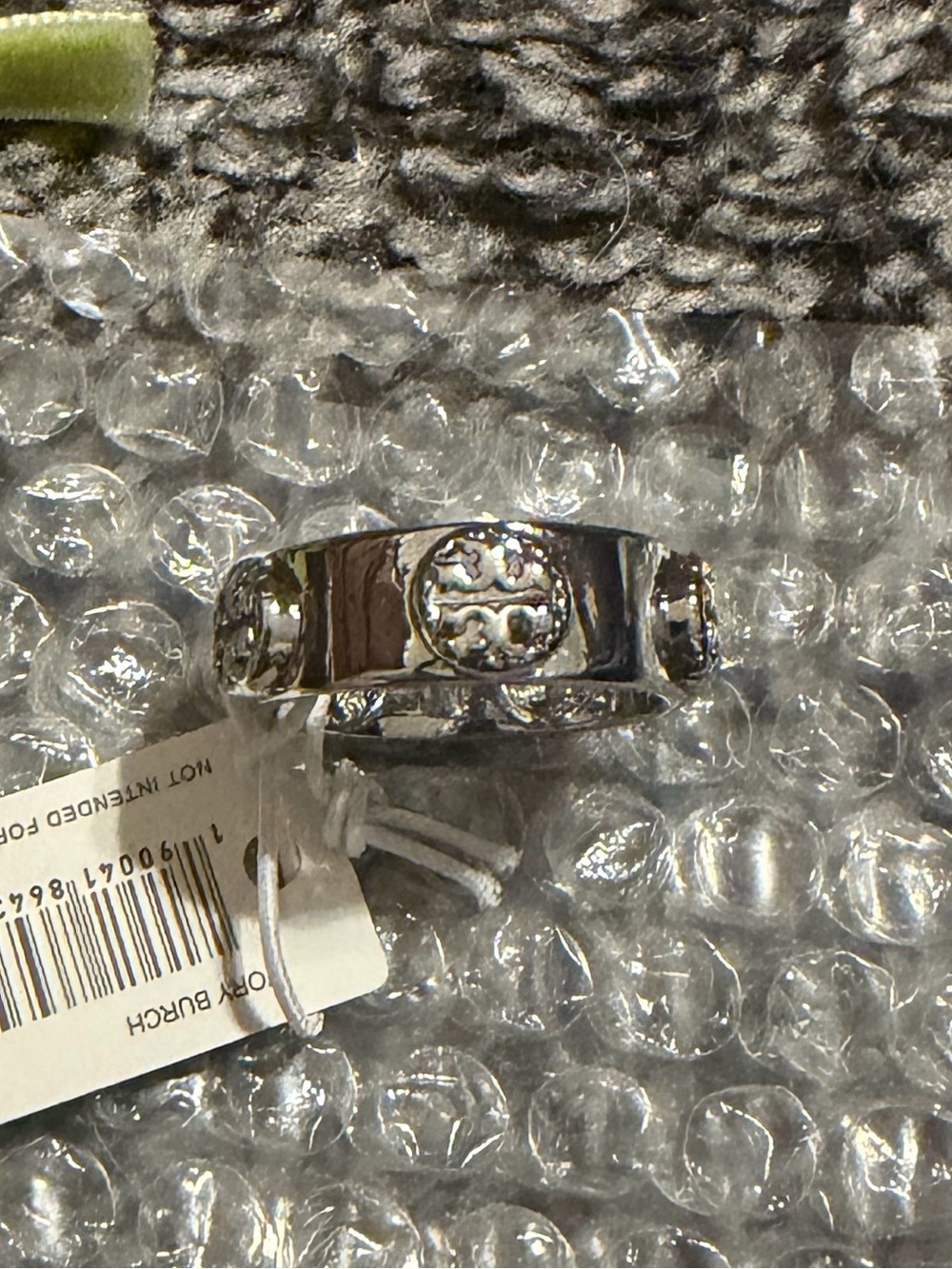 Tory Burch Silver Logo Band Ring  Size 8